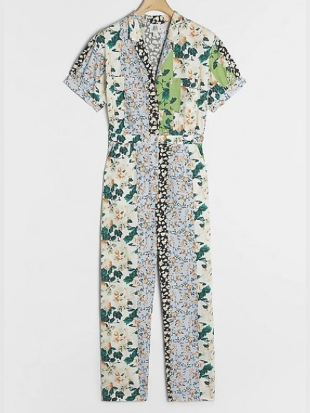 Anthropologie dRA Jasmine Patchwork Utility Jumpsuit Floral Mixed Print M EUC